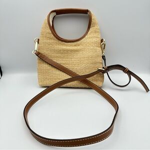 j jill Mini Crossbody Woven Rafia Handle Leather Trim Lined Preowned EUC